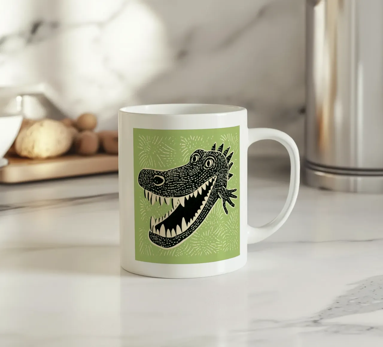 Coccodrillo verde 2 tazza in ceramica da Minimal Animal Art