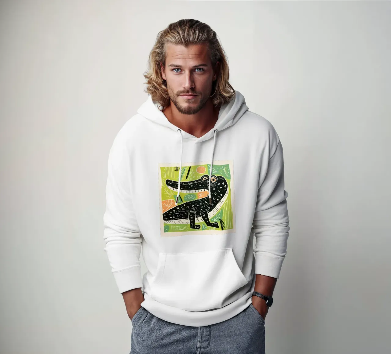 Coccodrillo verde felpa con cappuccio da Minimal Animal Art