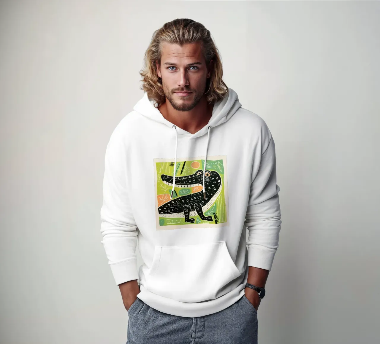 Grünes Krokodil 3 Hoodie von Minimal Animal Art