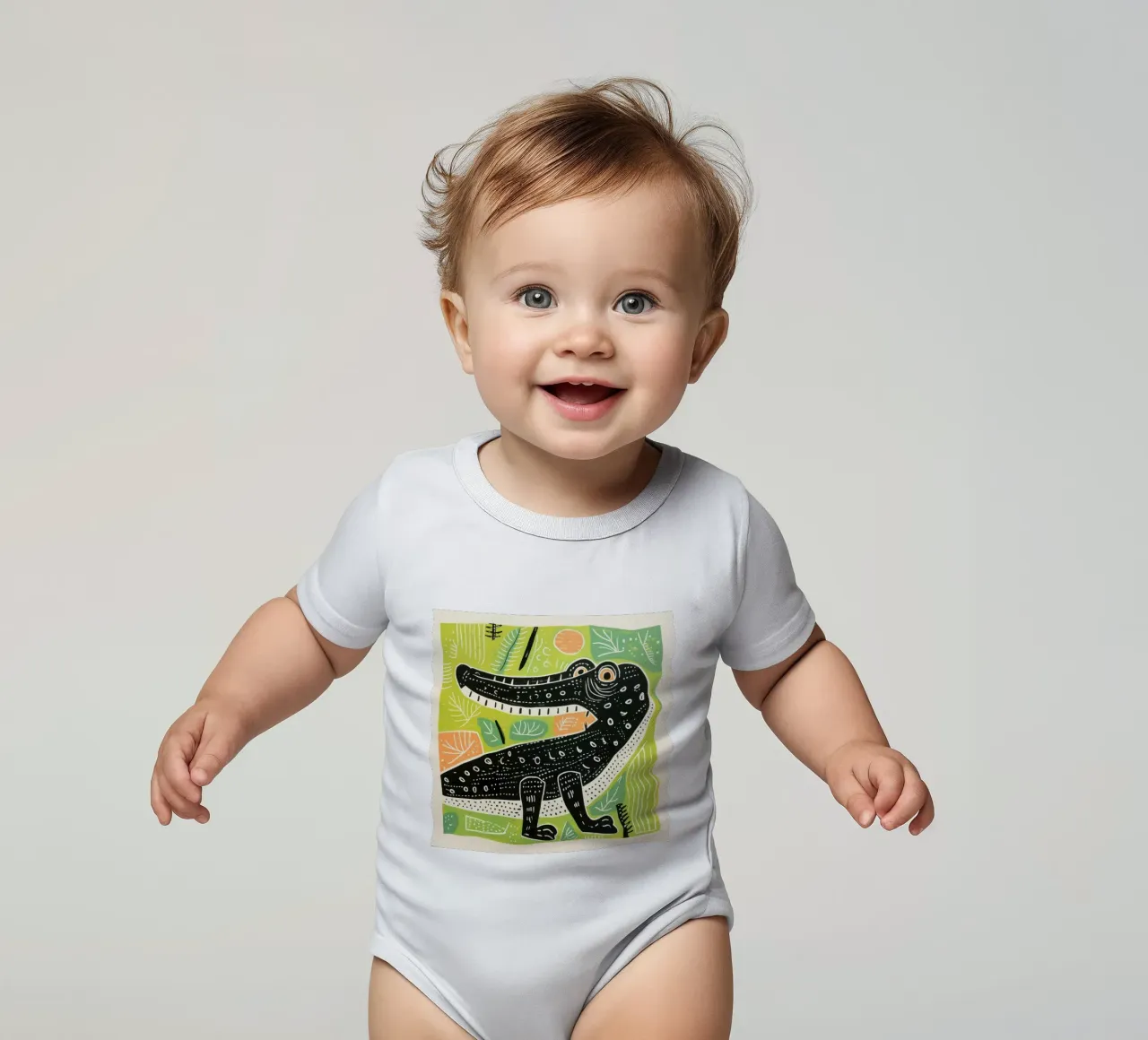 Coccodrillo verde 3 body neonato maniche corte da Minimal Animal Art