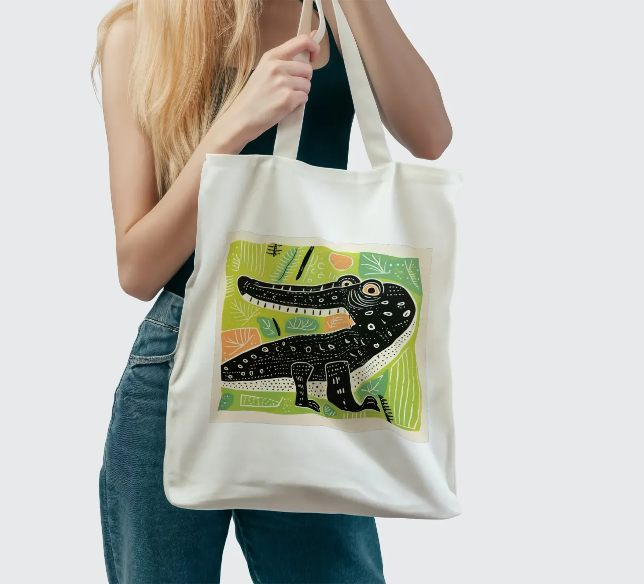 Coccodrillo verde 3 borsa in juta da Minimal Animal Art