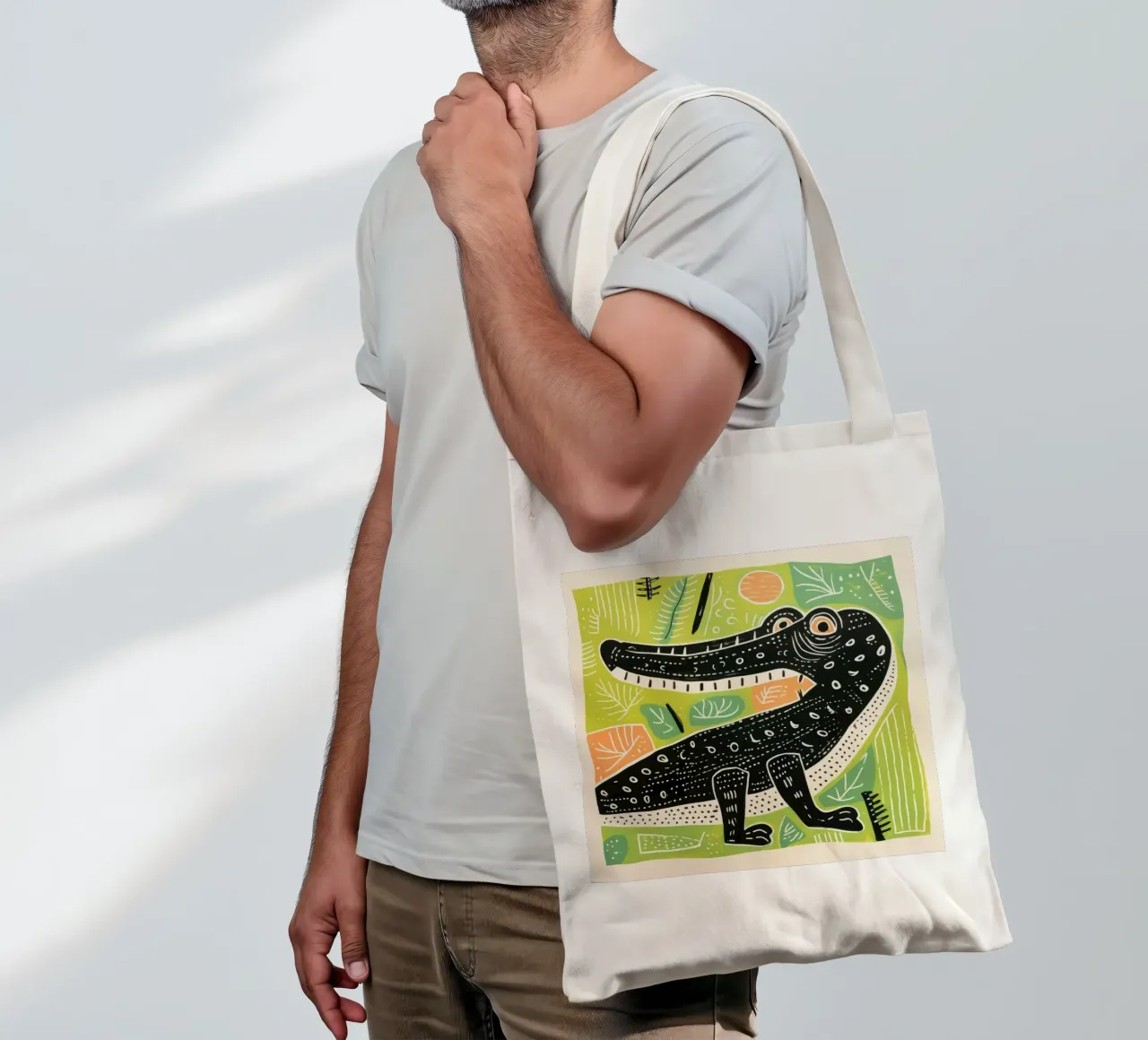 Coccodrillo verde 3 borsa in juta da Minimal Animal Art