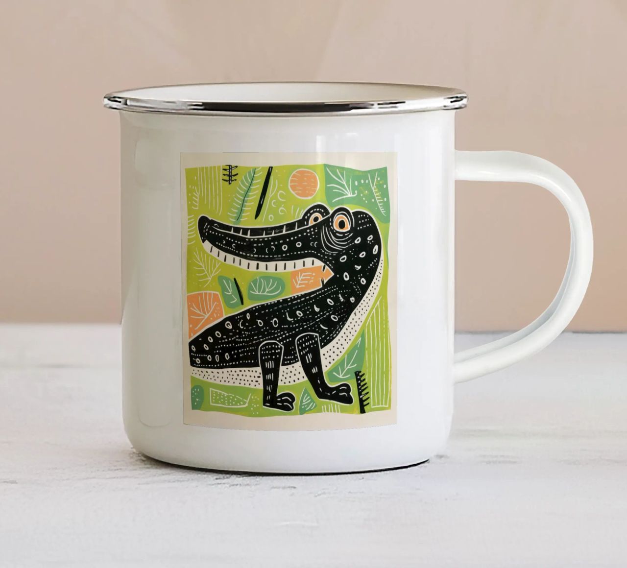 Coccodrillo verde 3 tazza in smalto da Minimal Animal Art