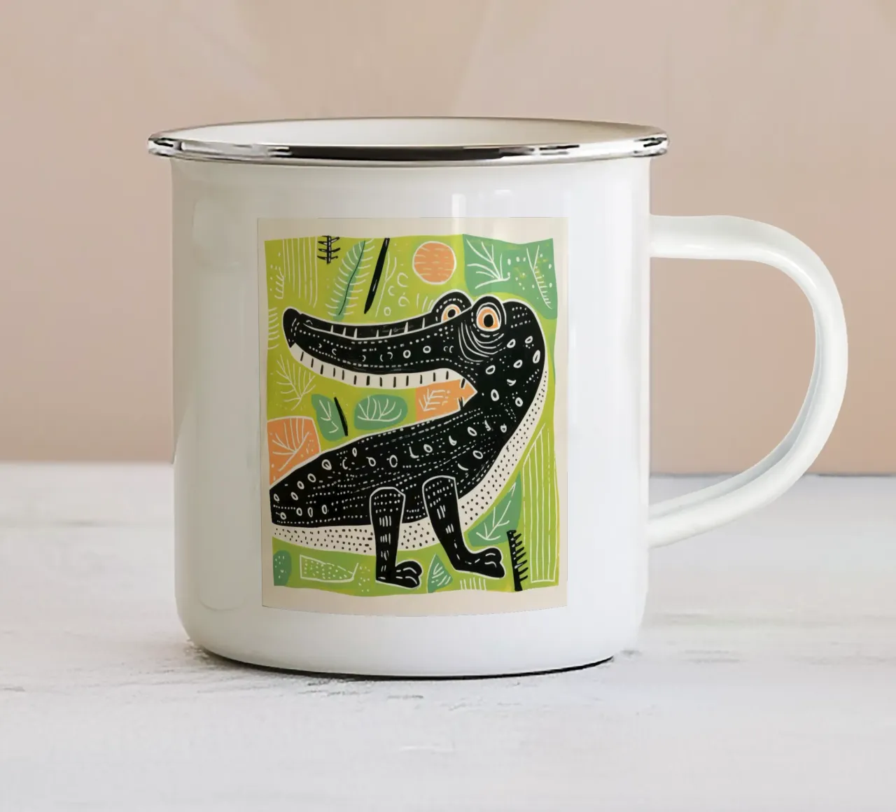Coccodrillo verde 3 tazza in smalto da Minimal Animal Art