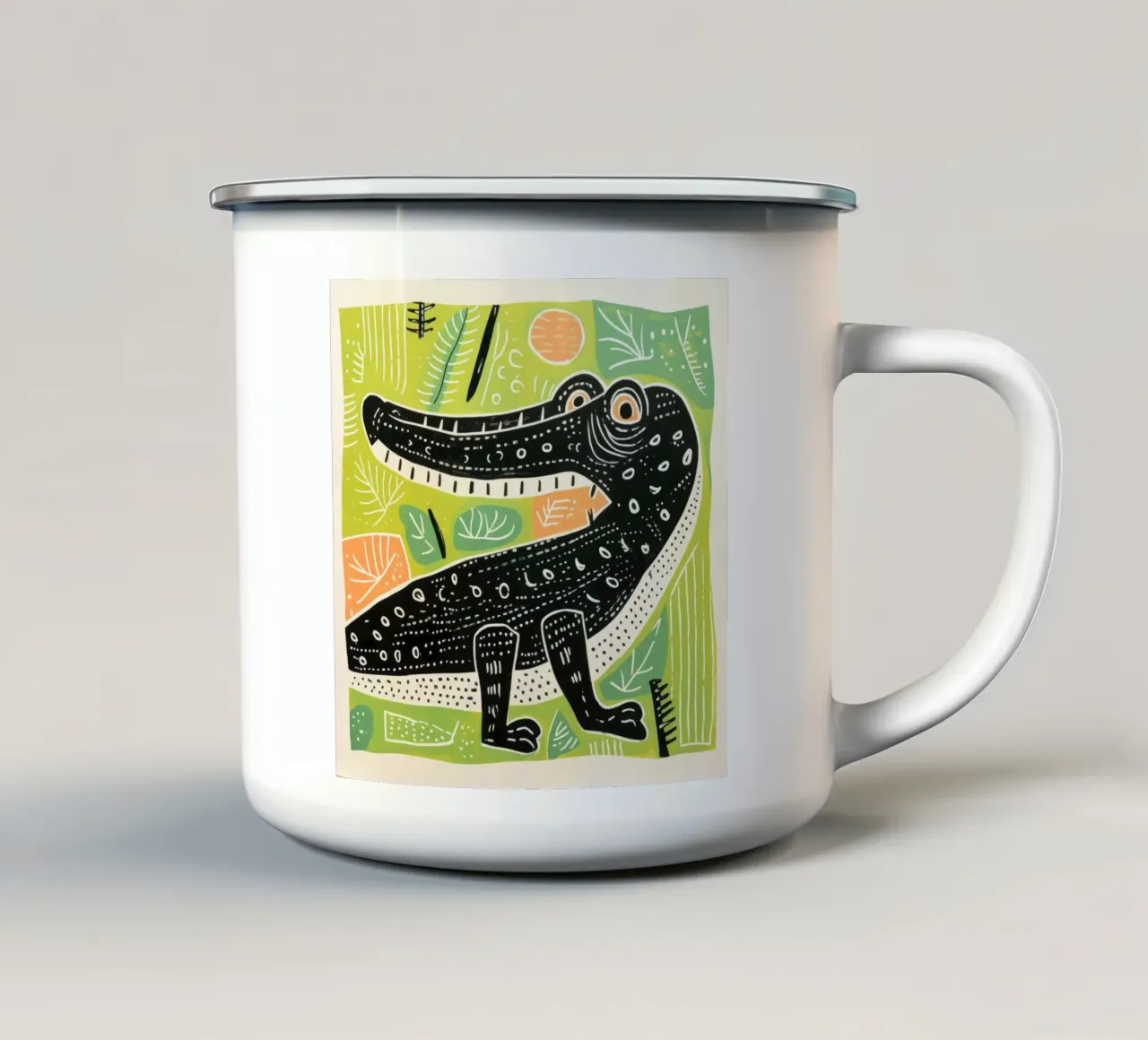 Coccodrillo verde 3 tazza in smalto da Minimal Animal Art