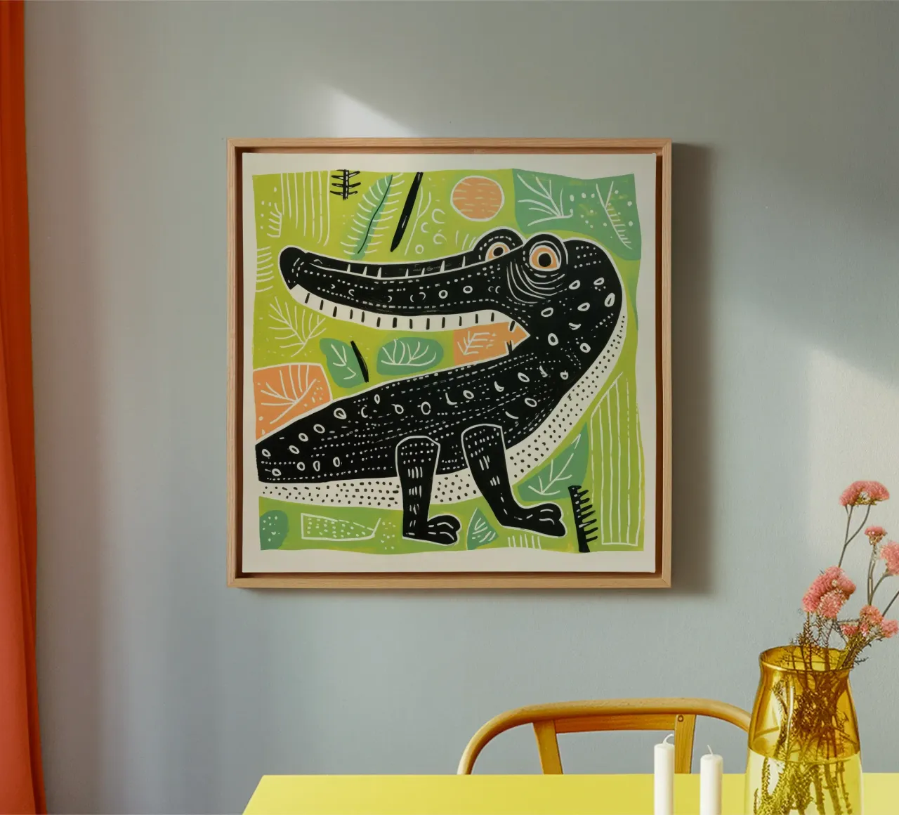 Groene krokodil 3 canvas van Minimal Animal Art