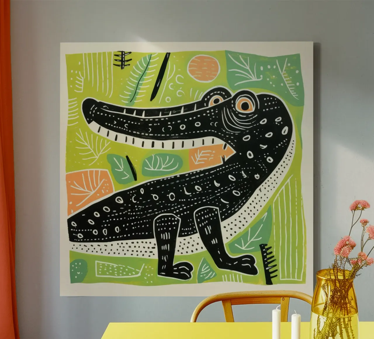 Groene krokodil 3 canvas van Minimal Animal Art