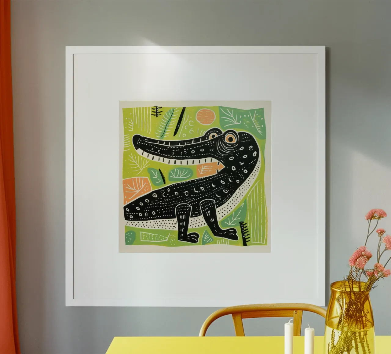 Groene krokodil 3 hahnemühle van Minimal Animal Art