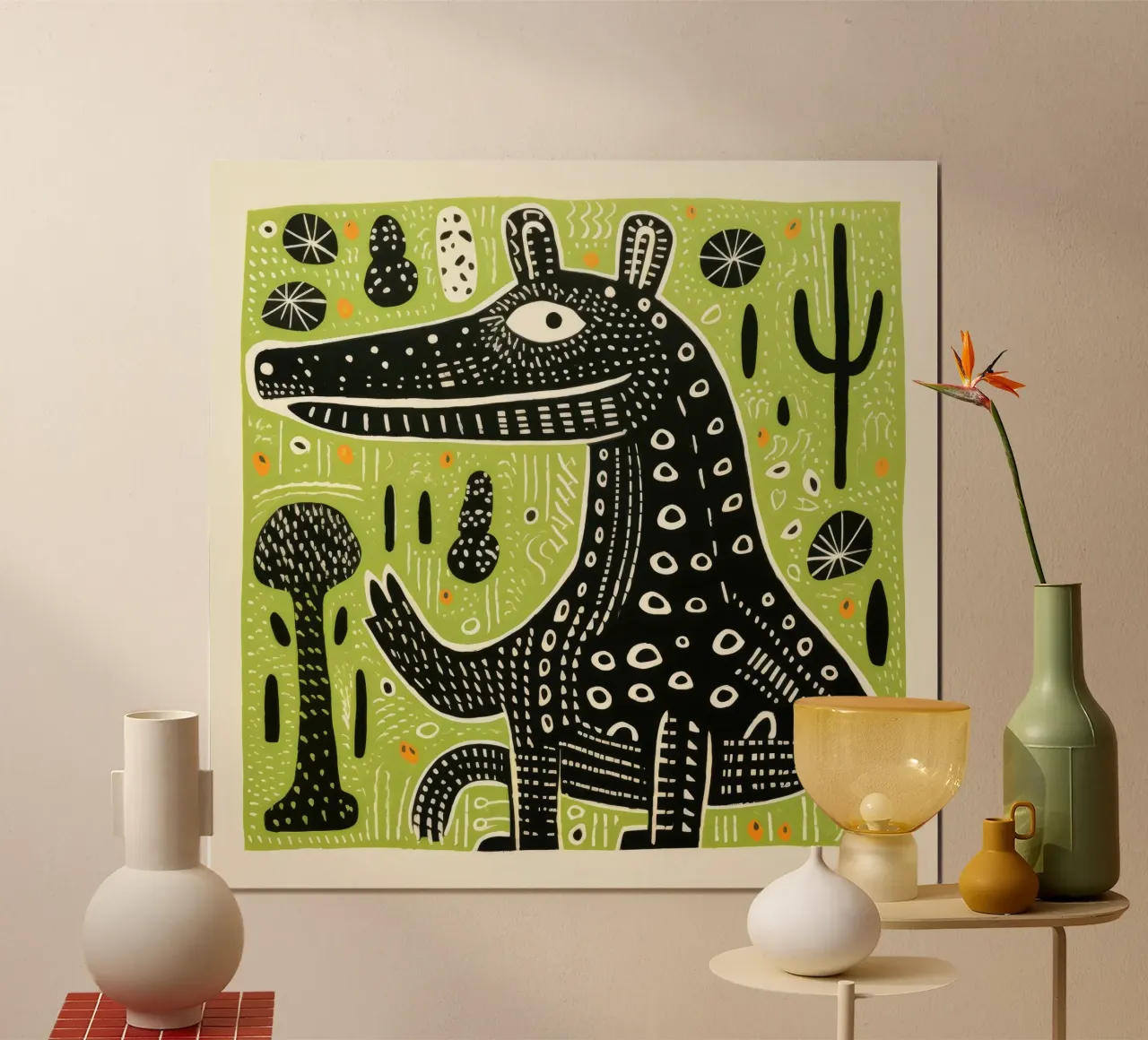 Coccodrillo verde carta hahnemühle da Minimal Animal Art