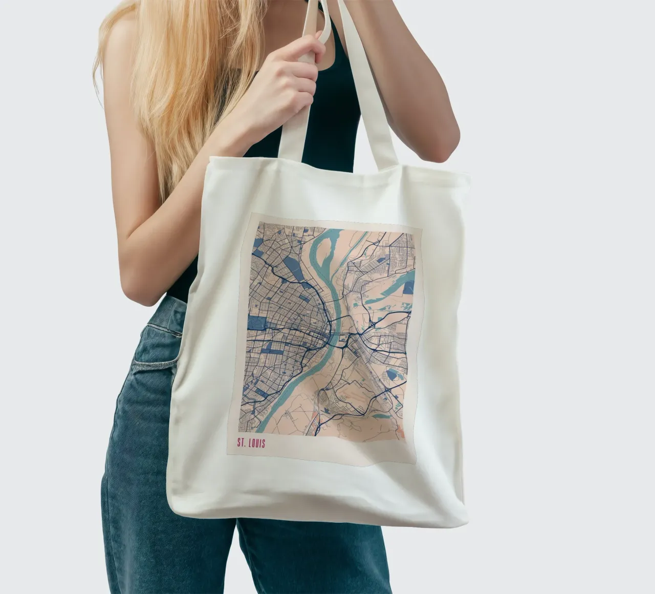 St. Louis in beige e blu borsa in juta da MOOODZART