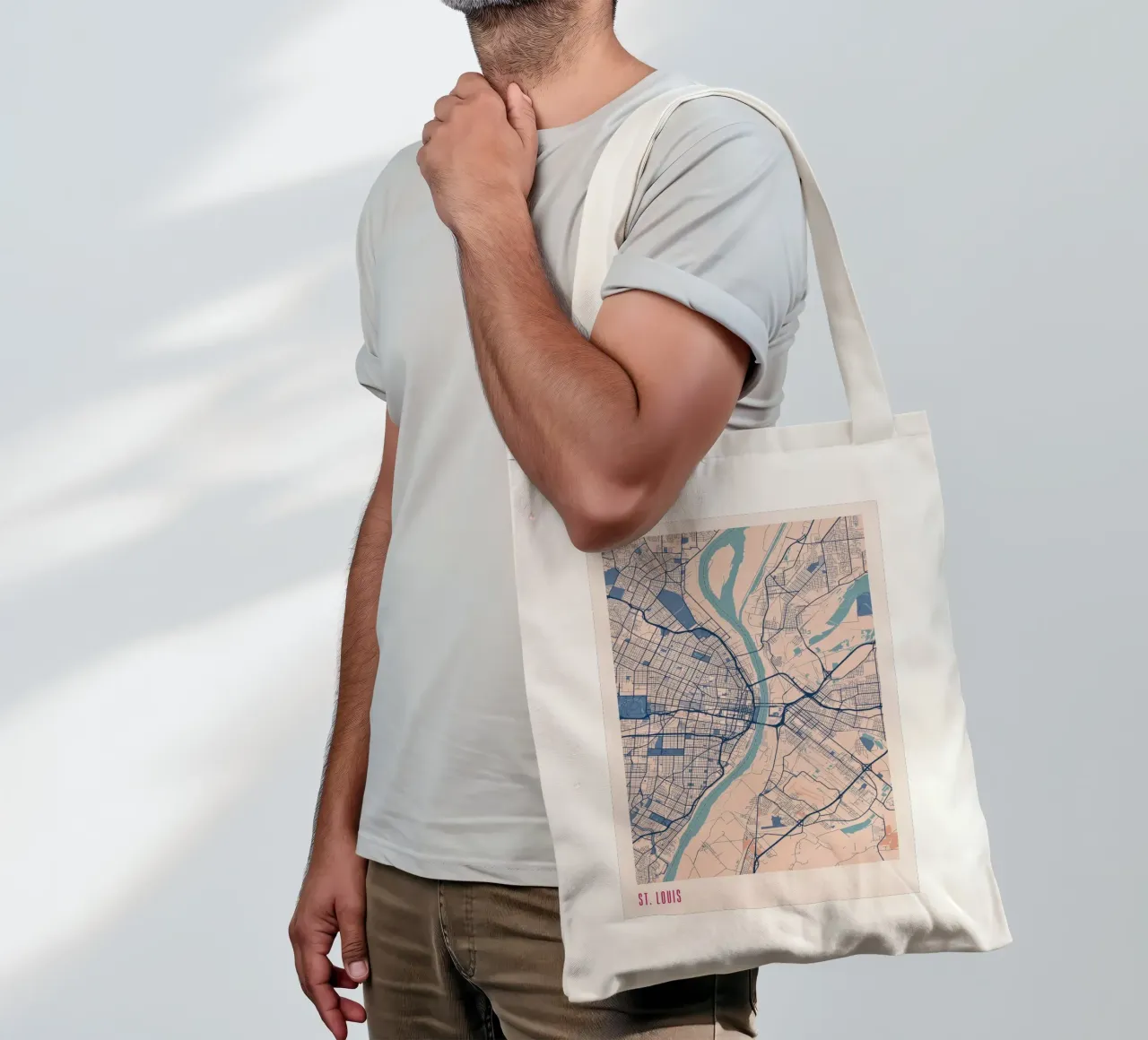St. Louis in beige e blu borsa in juta da MOOODZART