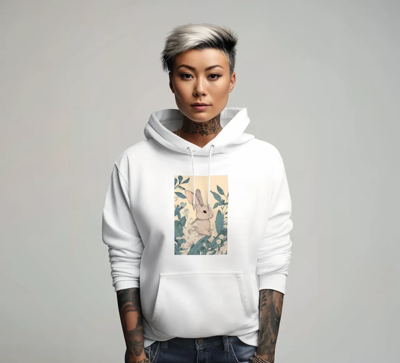 Kaninchen im Dschungel Hoodie von Melloi Art Print