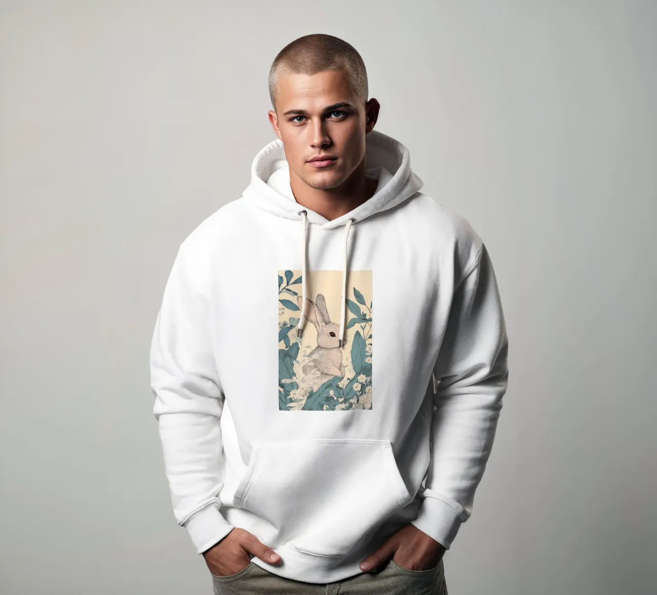 Kaninchen im Dschungel Hoodie von Melloi Art Print
