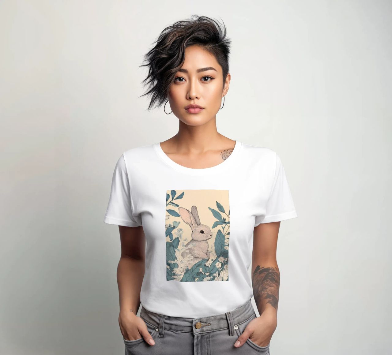 Rabbit in the Jungle women's fitted t-shirt by Melloi Art Print