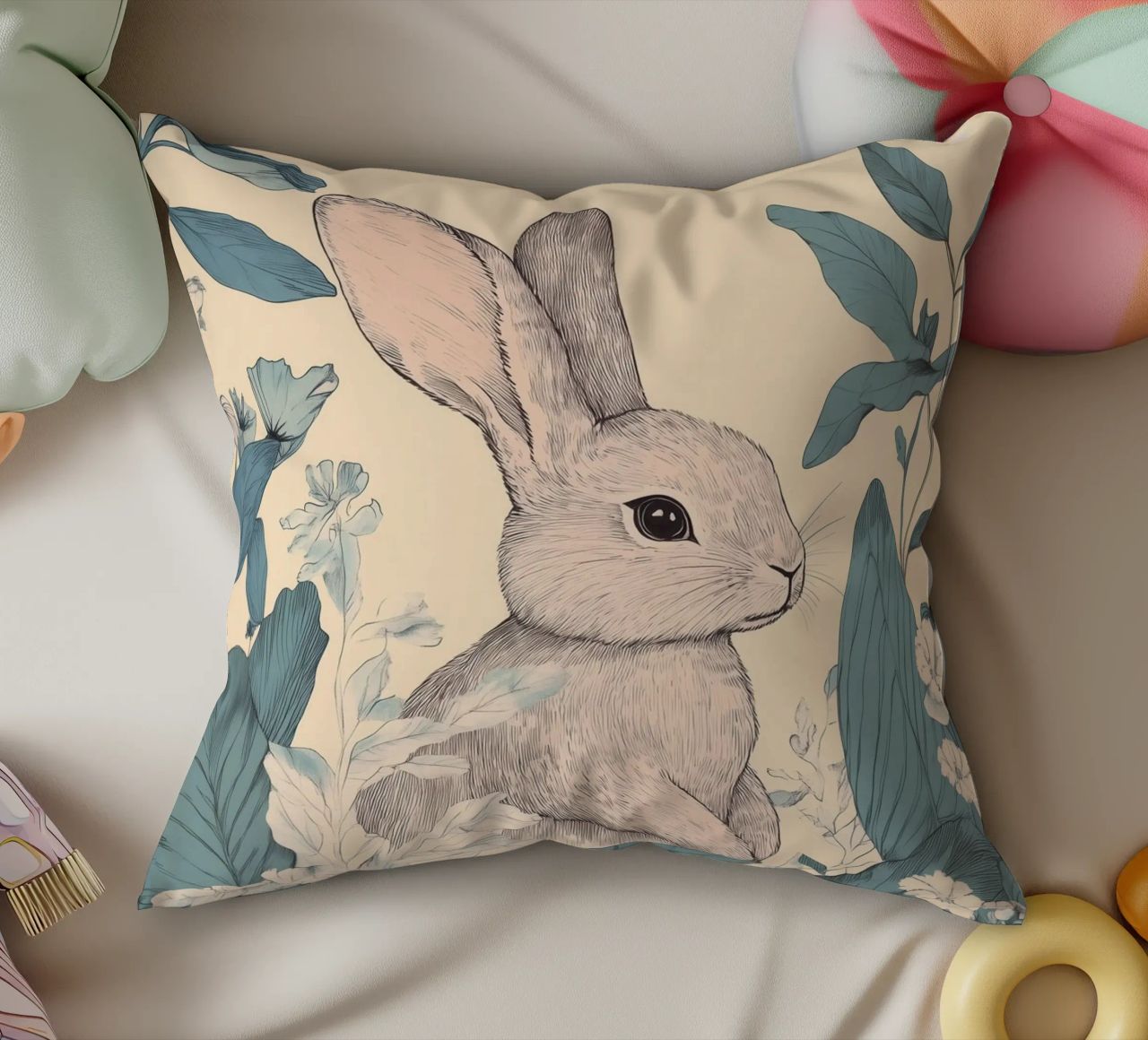 Rabbit in the Jungle decorative cushion by Melloi Art Print