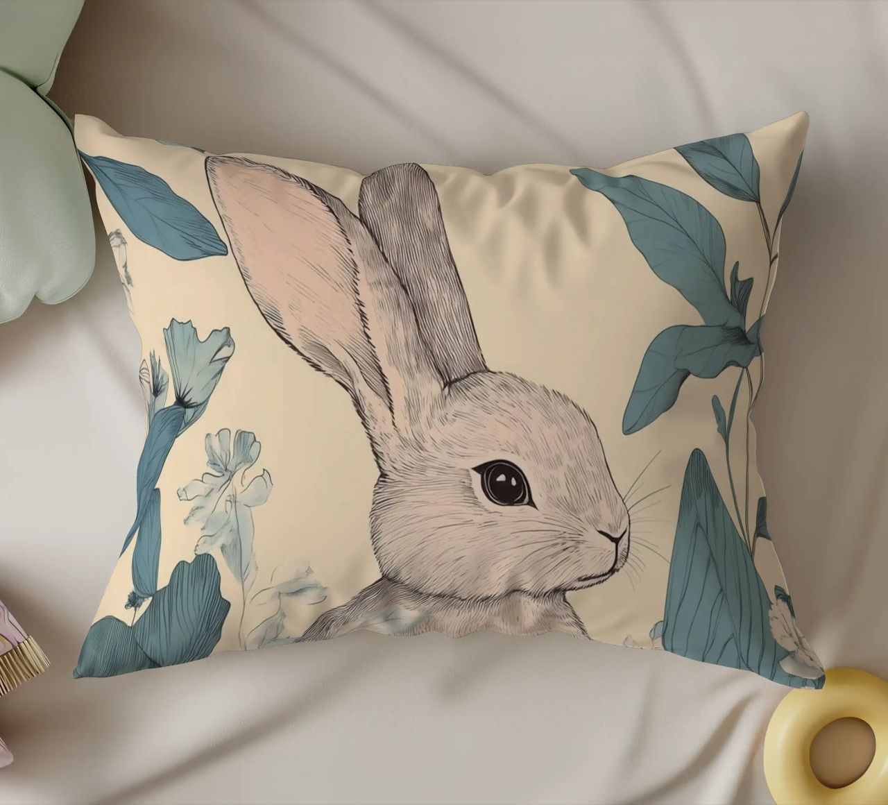 Rabbit in the Jungle decorative cushion by Melloi Art Print