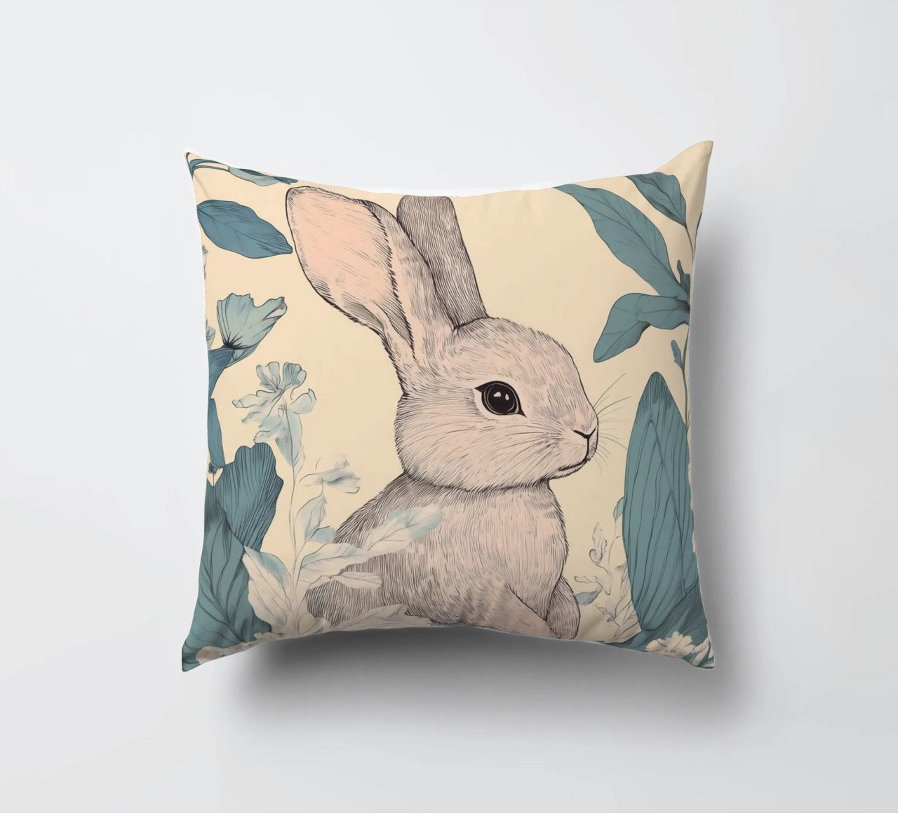 Rabbit in the Jungle decorative cushion by Melloi Art Print