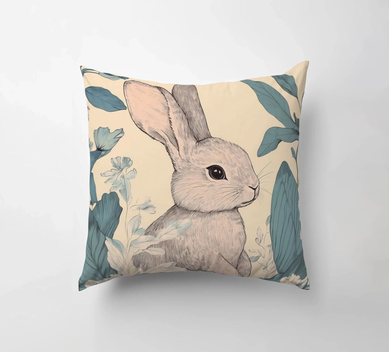 Rabbit in the Jungle decorative cushion by Melloi Art Print