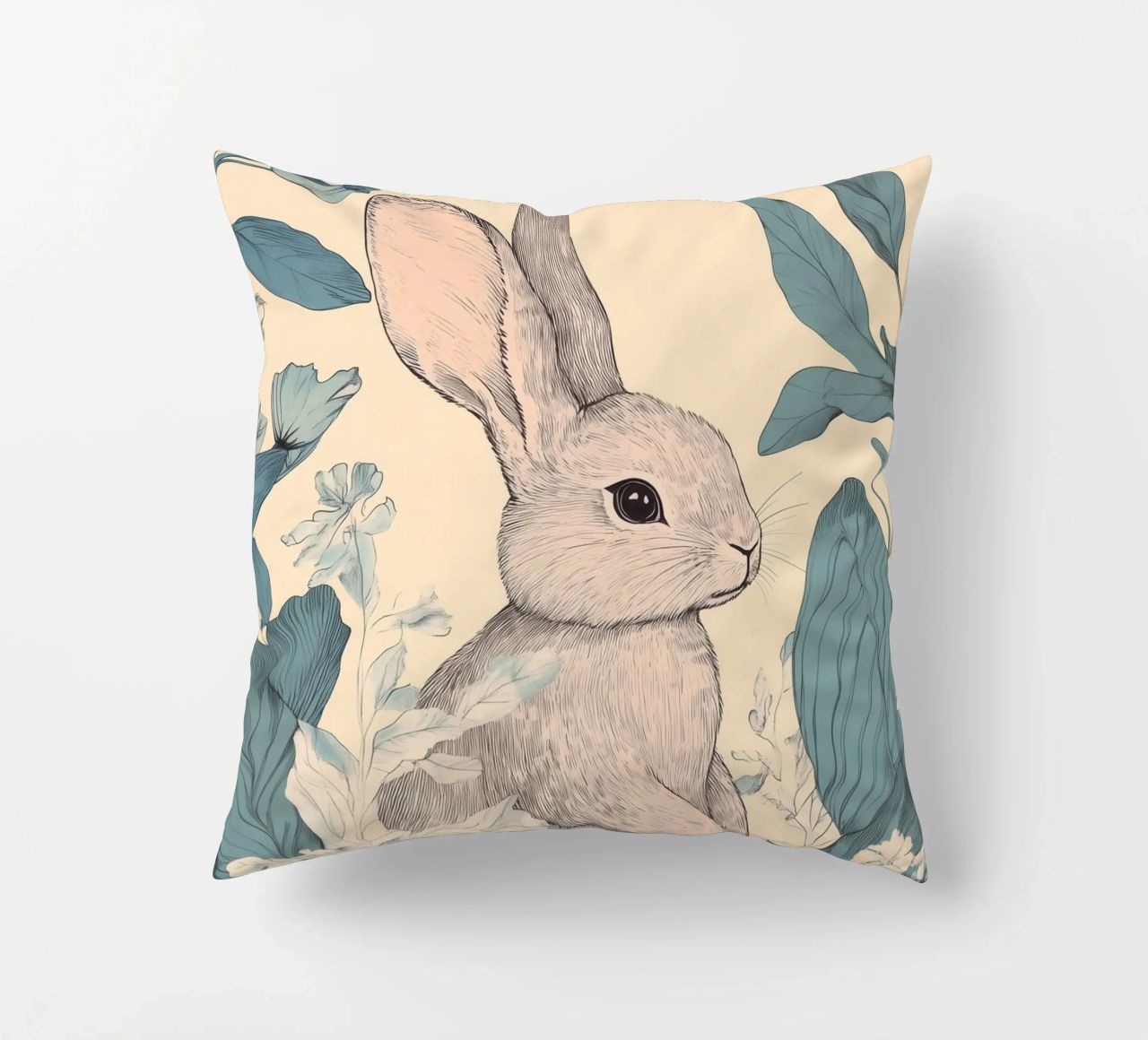 Rabbit in the Jungle decorative cushion by Melloi Art Print