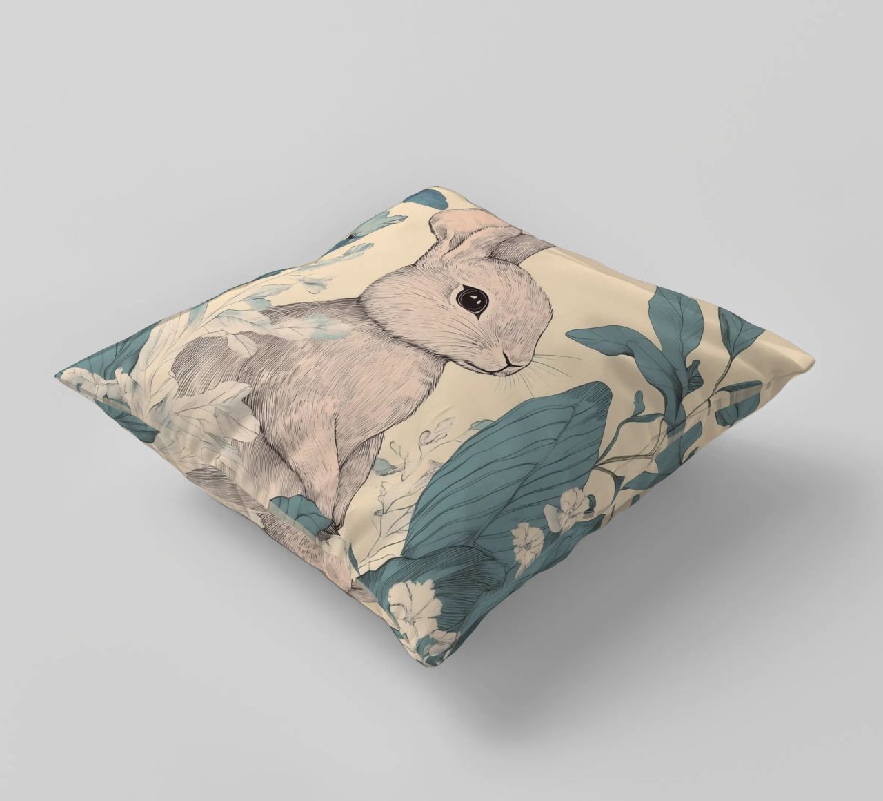 Rabbit in the Jungle decorative cushion by Melloi Art Print