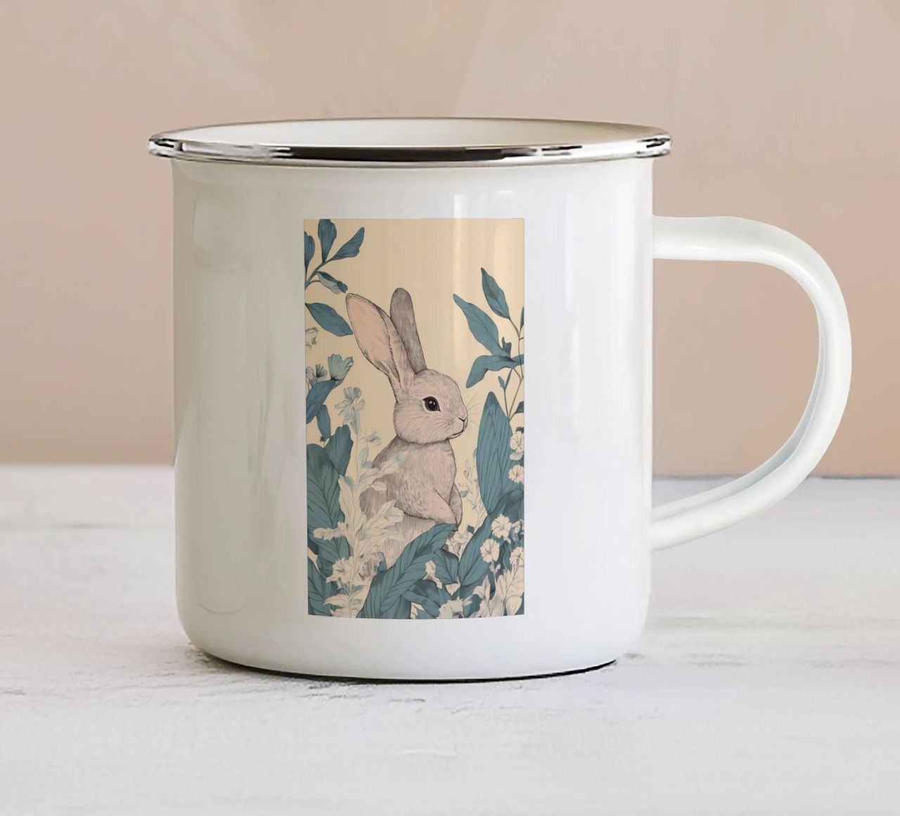 Rabbit in the Jungle enamel mug by Melloi Art Print