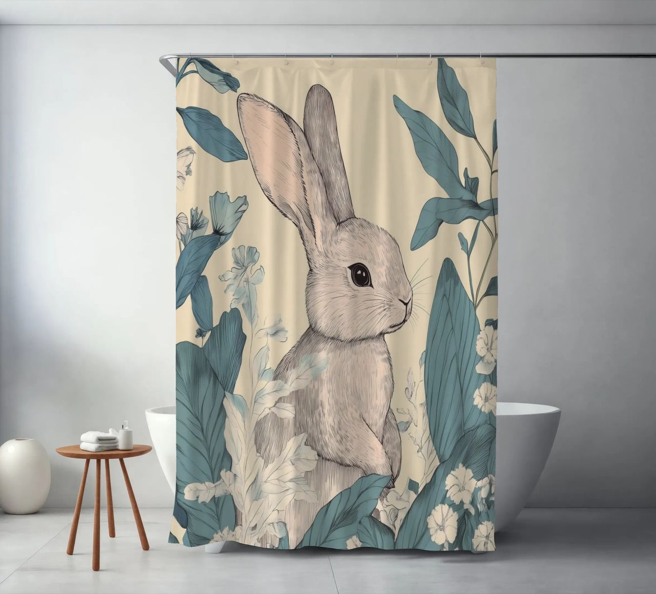 Rabbit in the Jungle shower curtain by Melloi Art Print