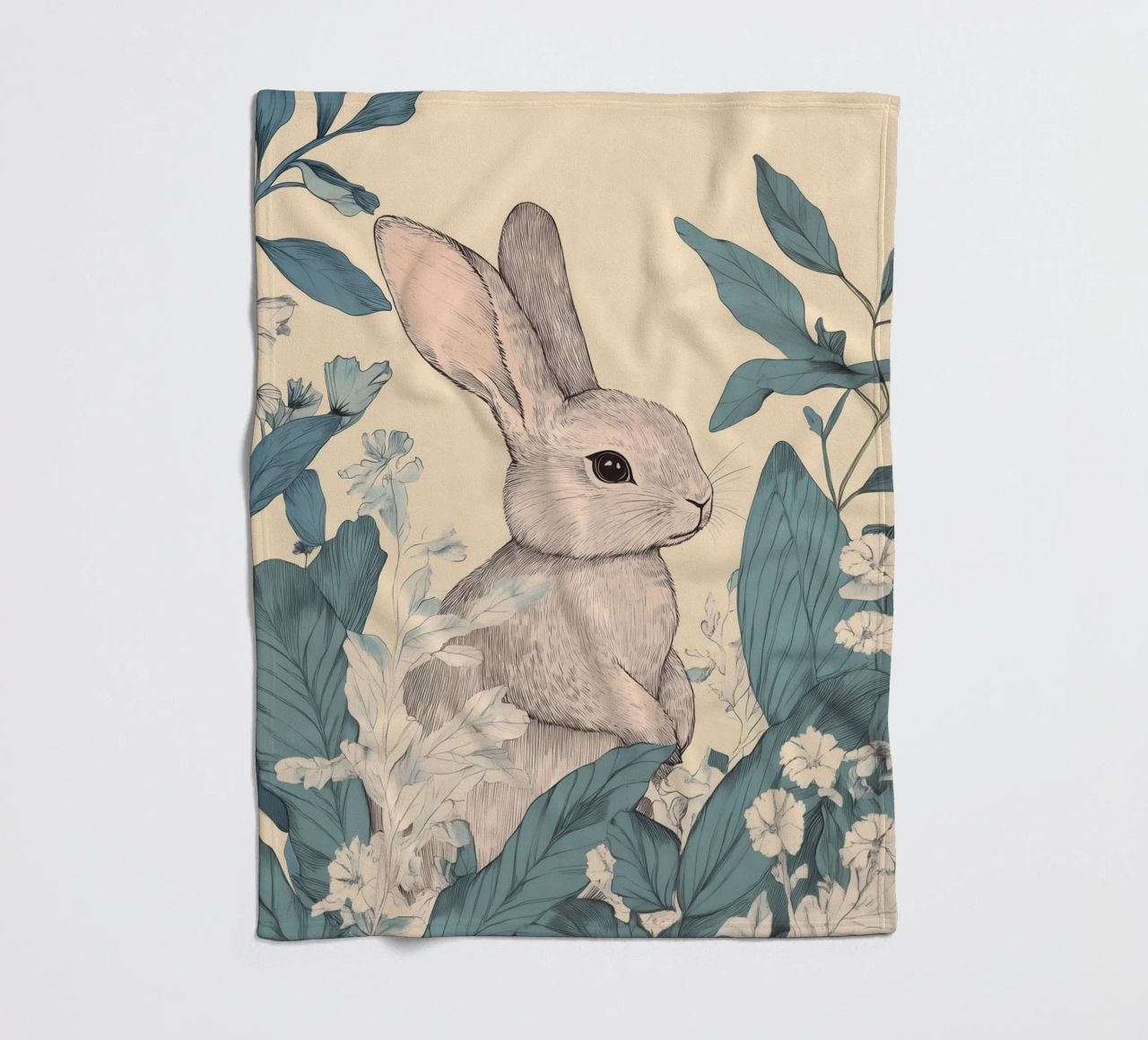 Rabbit in the Jungle fleece blanket by Melloi Art Print
