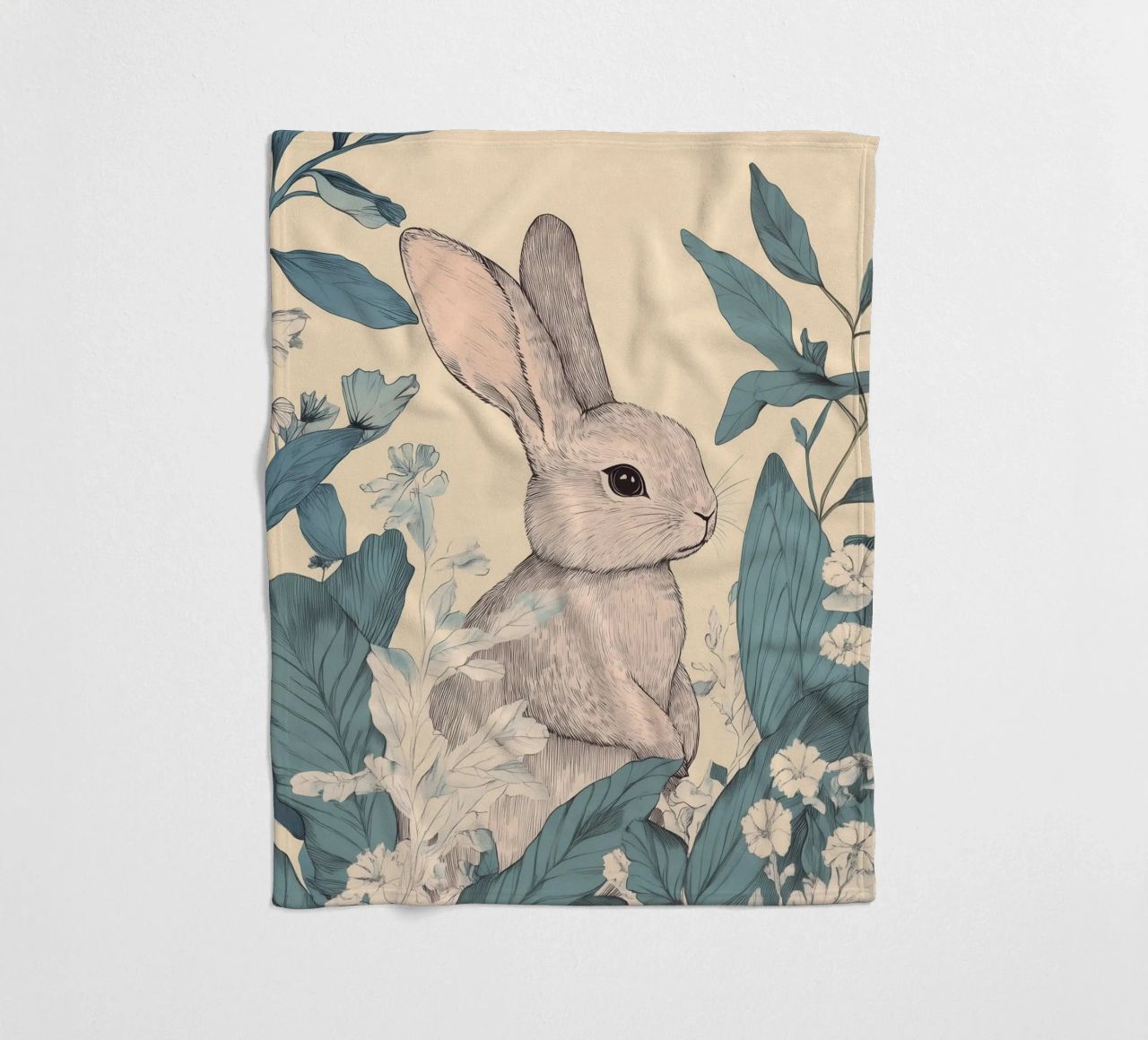 Rabbit in the Jungle fleece blanket by Melloi Art Print