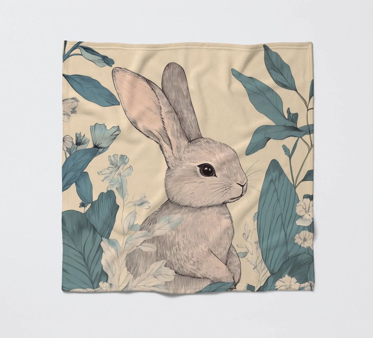 Rabbit in the Jungle fleece blanket by Melloi Art Print