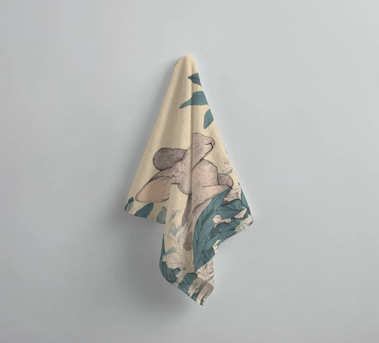 Rabbit in the Jungle towel by Melloi Art Print