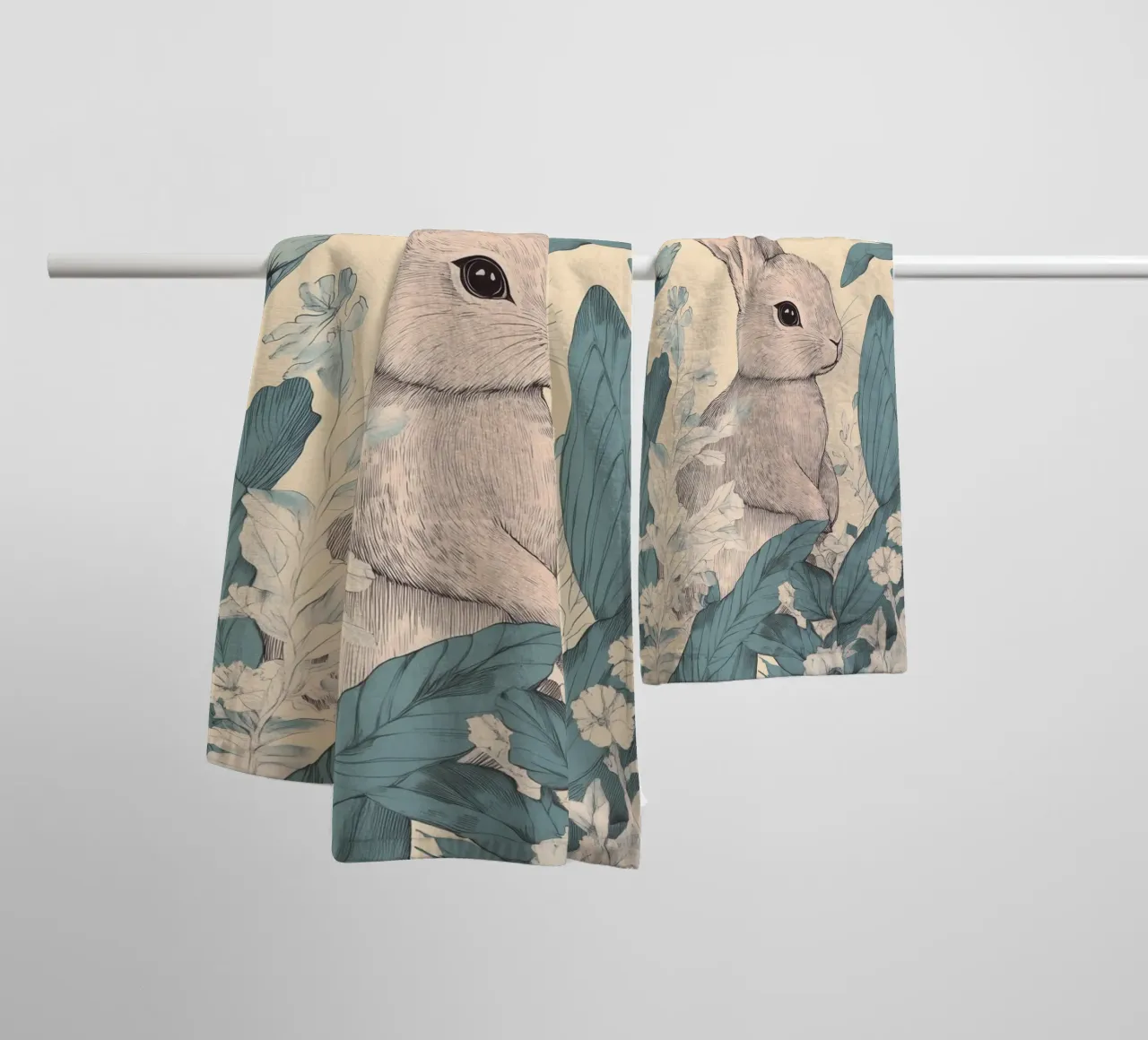 Rabbit in the Jungle towel by Melloi Art Print