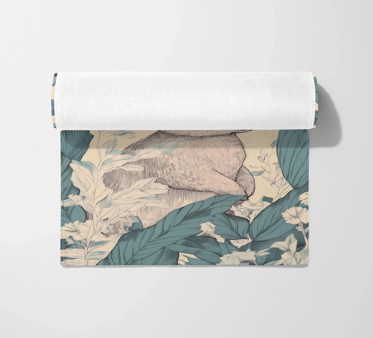Rabbit in the Jungle beach towel by Melloi Art Print