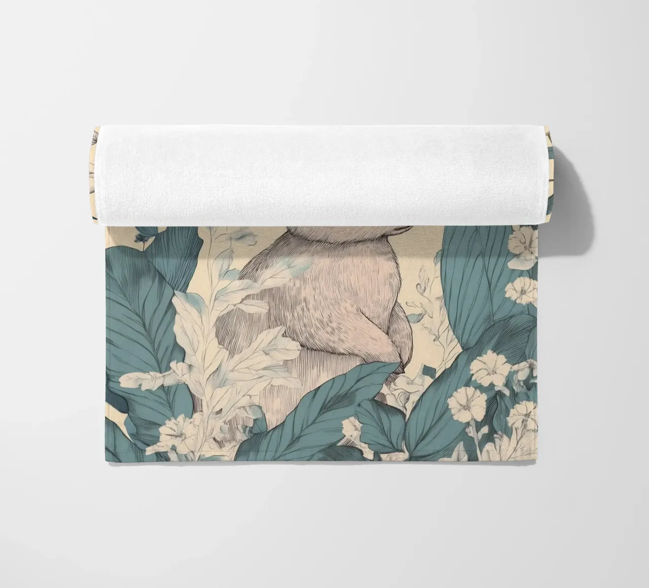 Kaninchen im Dschungel Strandtuch von Melloi Art Print