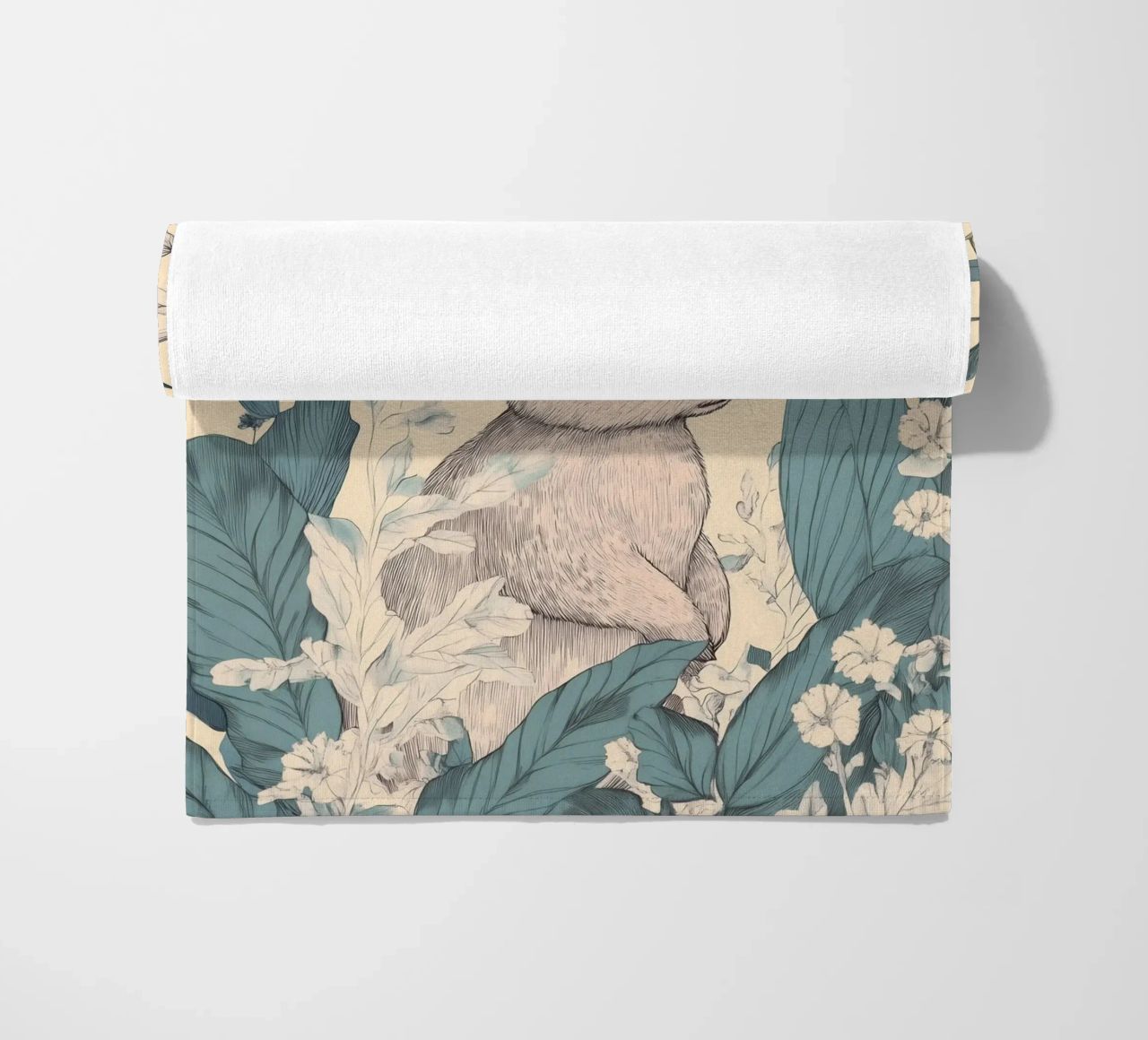 Rabbit in the Jungle beach towel by Melloi Art Print