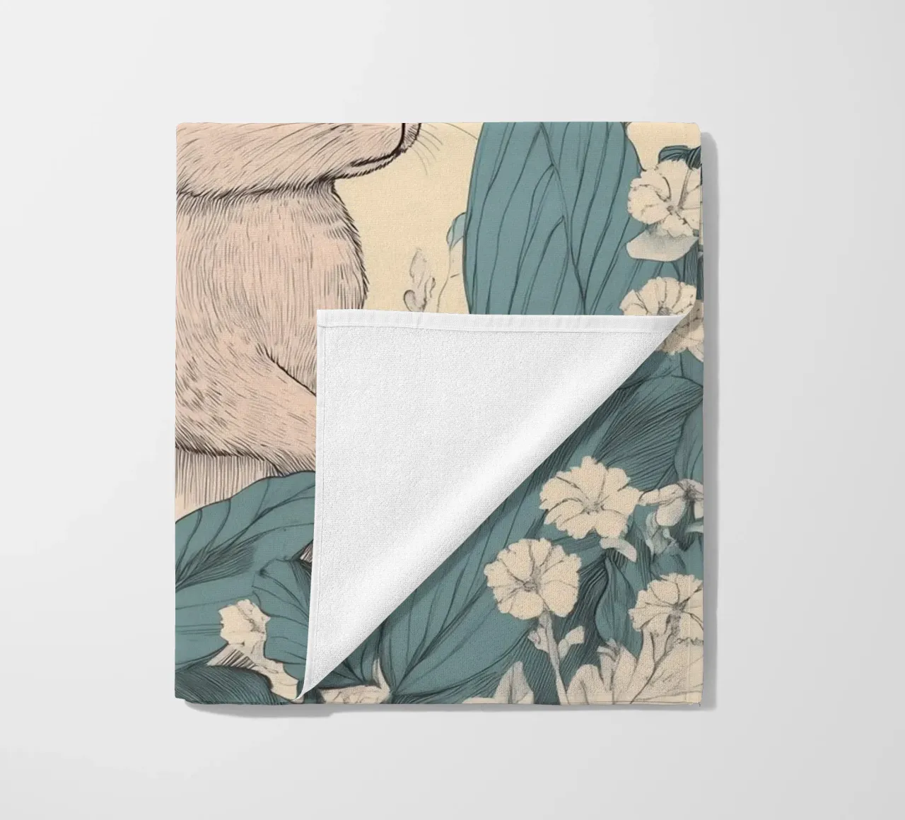Kaninchen im Dschungel Strandtuch von Melloi Art Print