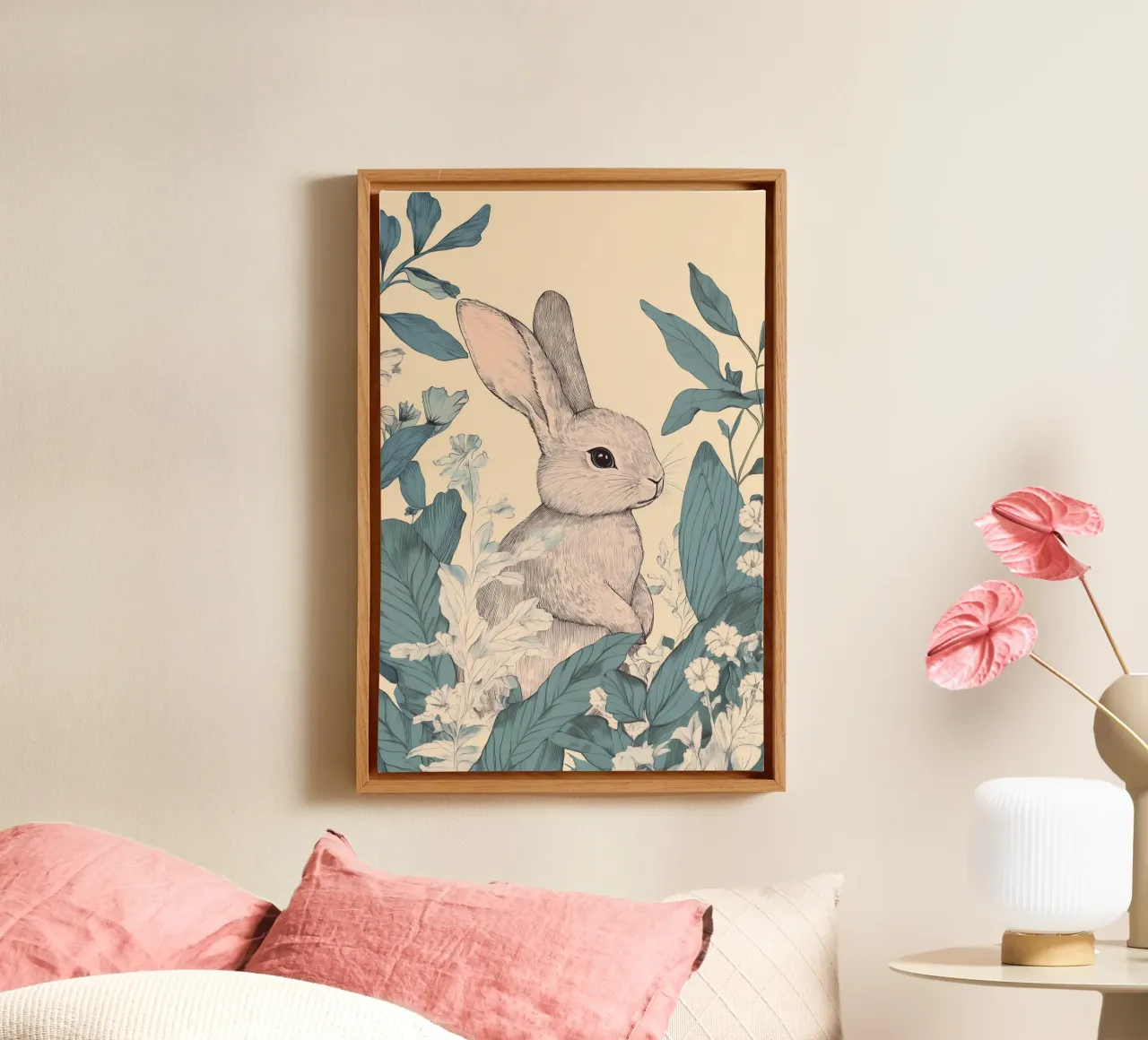 Rabbit in the Jungle canvas by Melloi Art Print