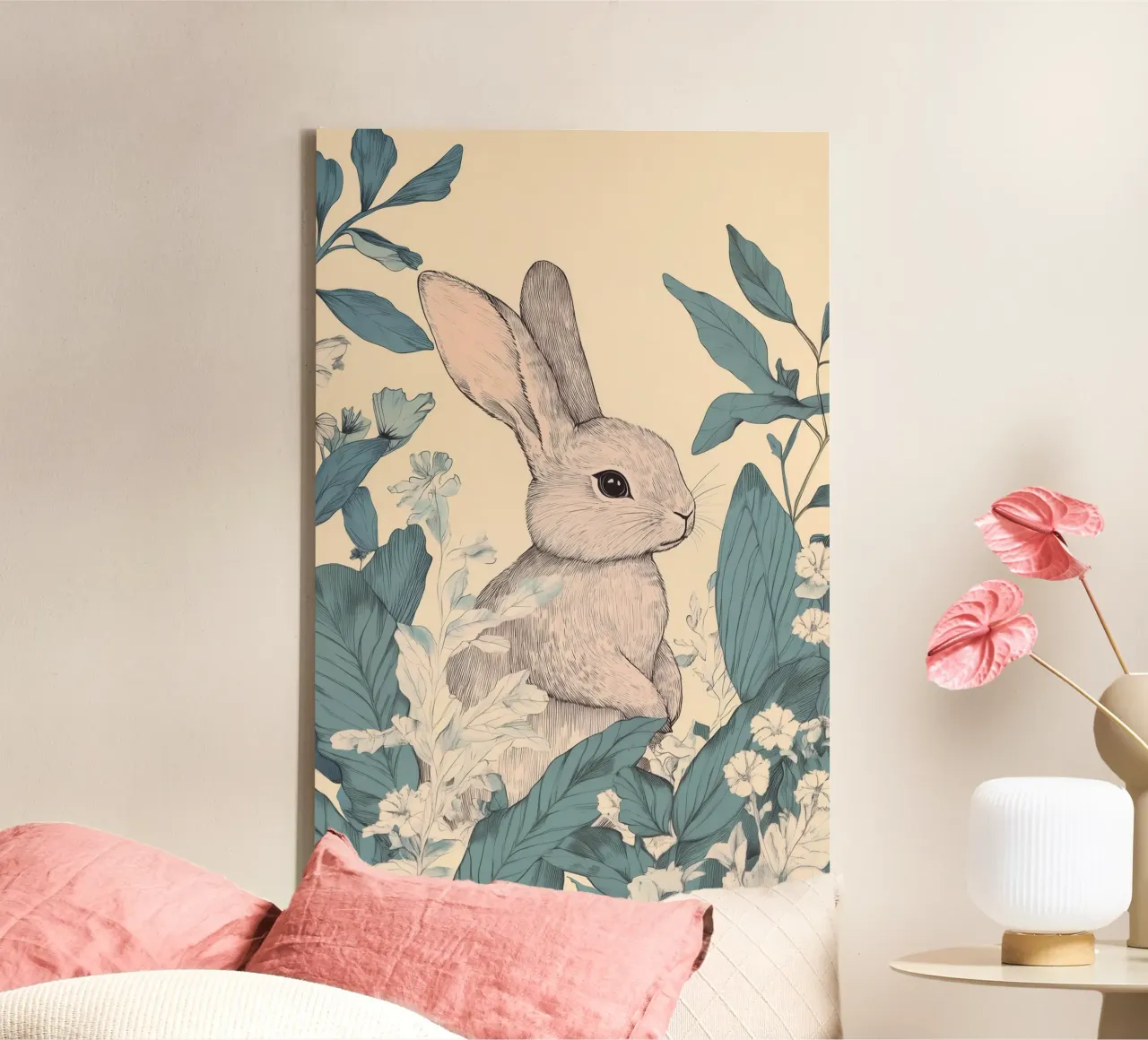 Rabbit in the Jungle canvas by Melloi Art Print