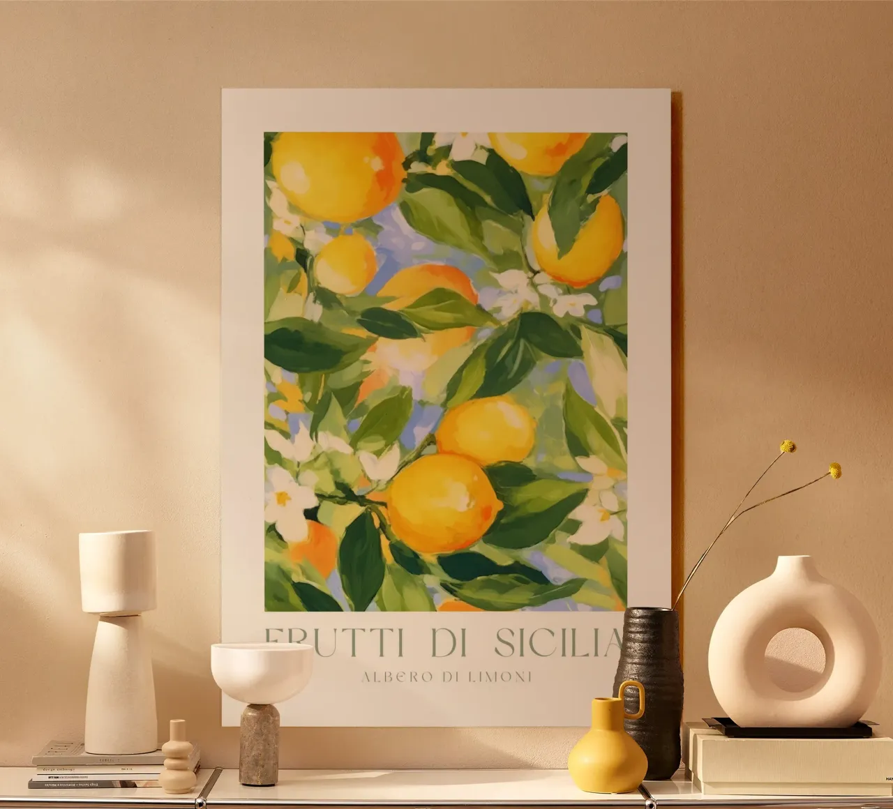 Italienische Zitrone Drucken, Obst Poster, Zitrone Italienisch Wandkunst Alu-Dibond von Bella Studio