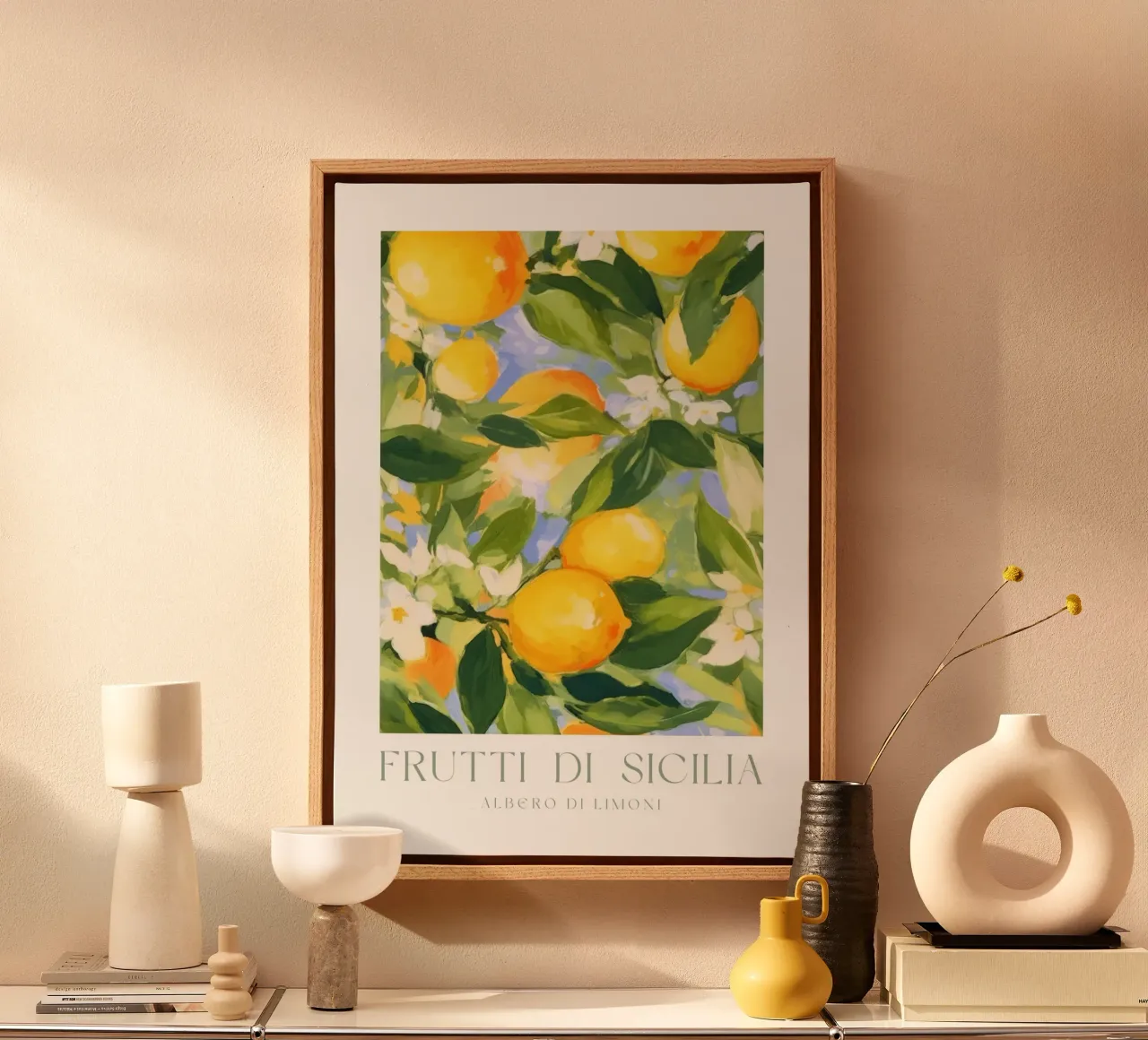Italienische Zitrone Drucken, Obst Poster, Zitrone Italienisch Wandkunst Leinwand mit Schattenfugenrahmen von Bella Studio