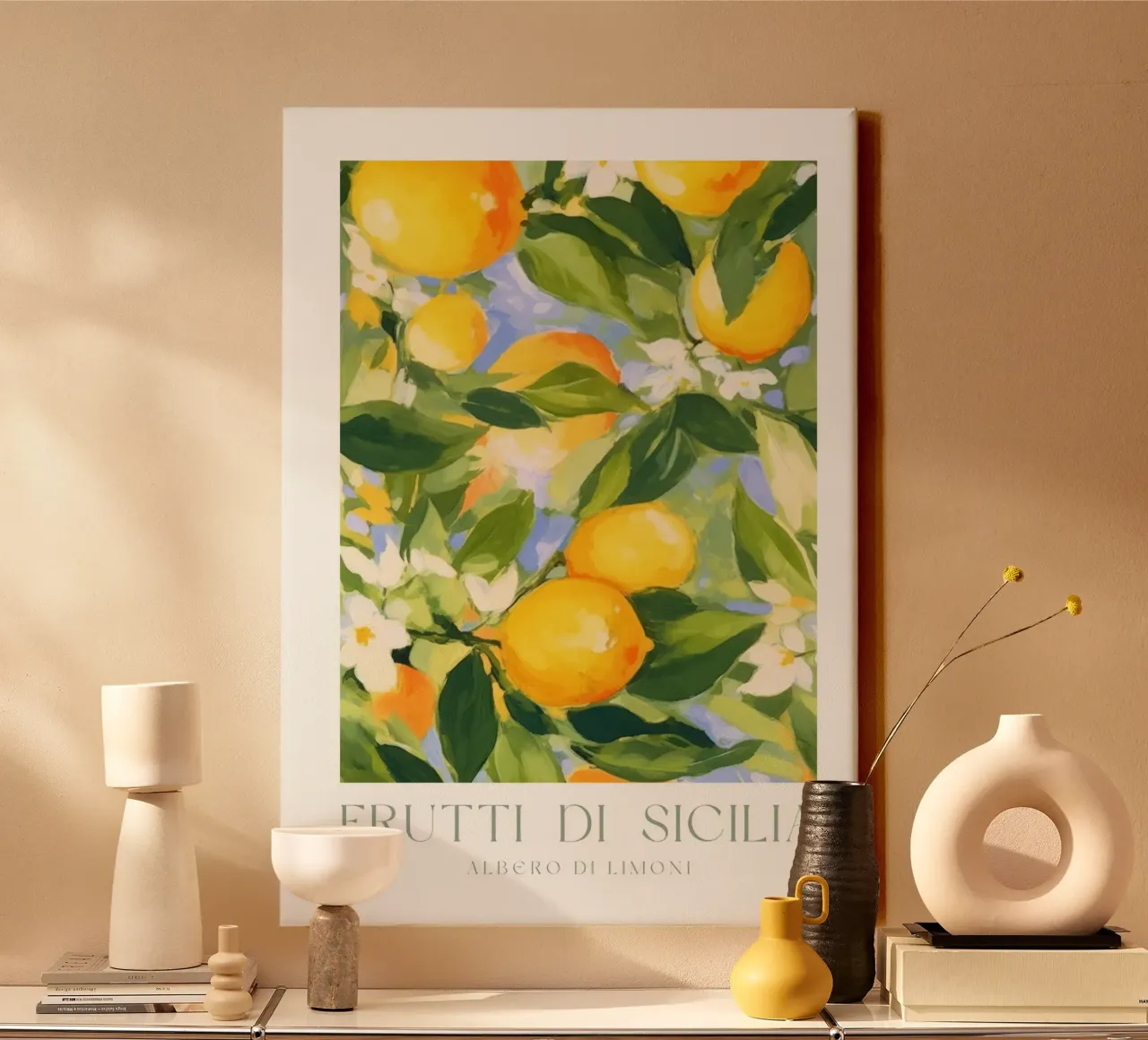 Italienische Zitrone Drucken, Obst Poster, Zitrone Italienisch Wandkunst Leinwand mit Schattenfugenrahmen von Bella Studio