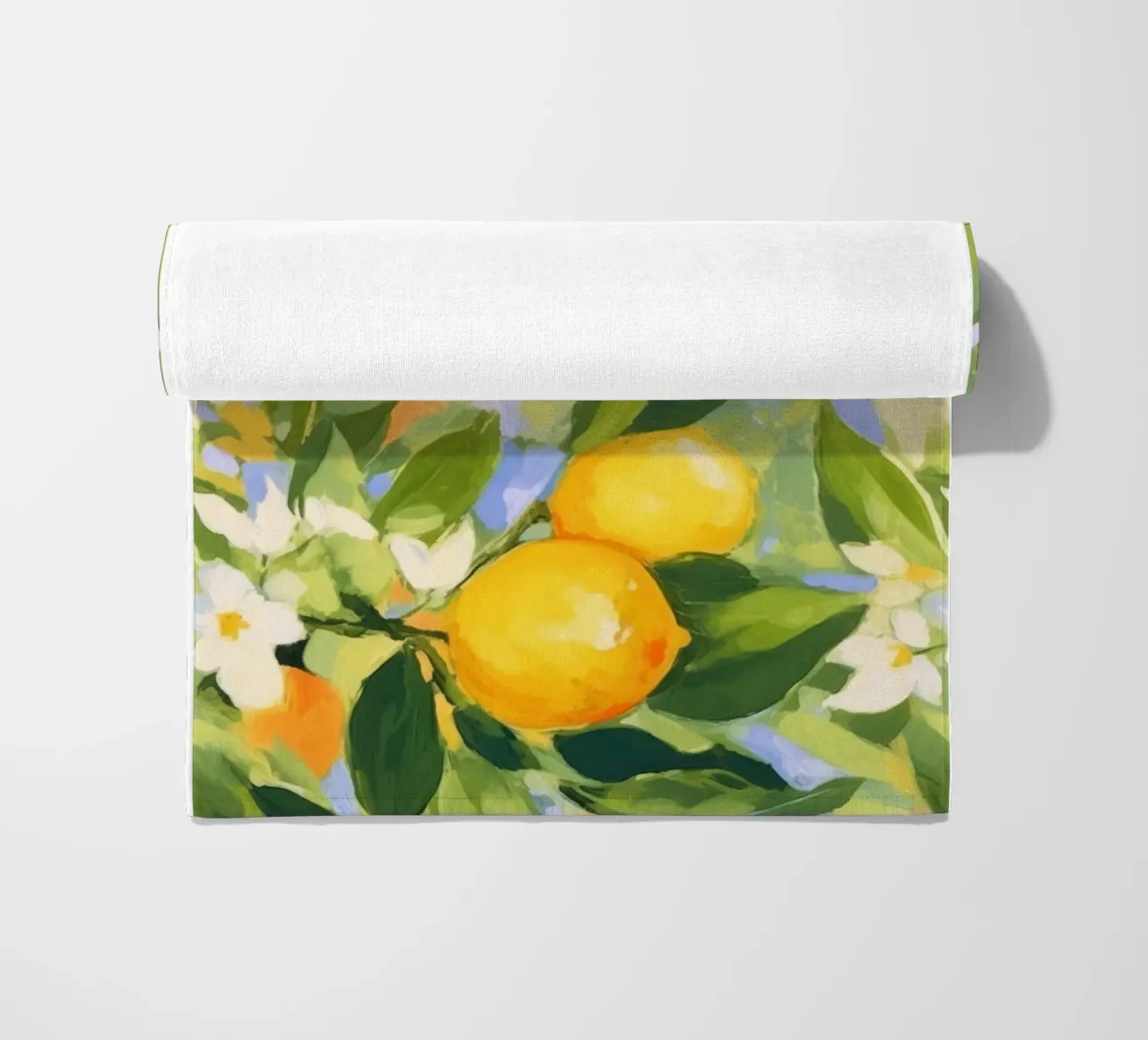 Italian Lemon Print, Fruit Poster, Lemon Italian Wall Art beach towel by Bella Studio