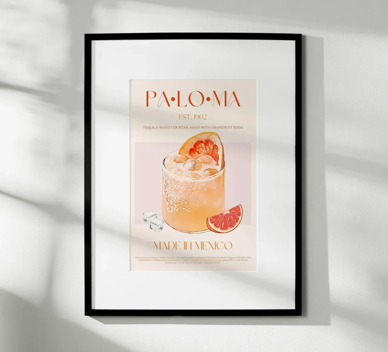 Cóctel Paloma Print poster con marco de madera de KOKRPrints
