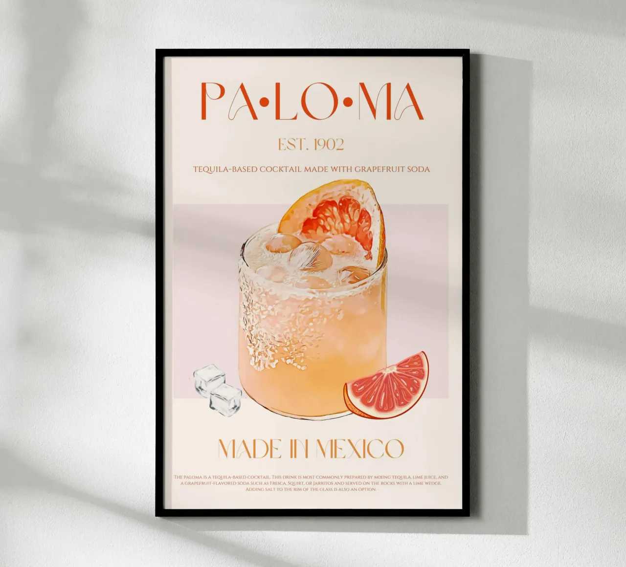 Cóctel Paloma Print poster con marco de madera de KOKRPrints