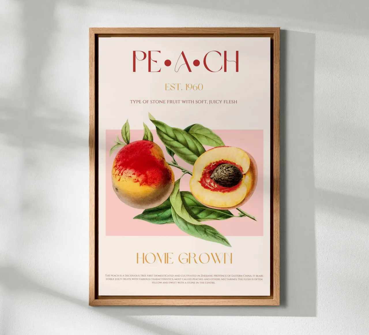 Peach Fruit Print canvas with Floater frame by KOKRPrints