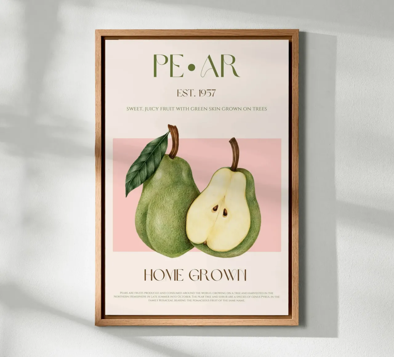 Pear Fruit Print canvas with Floater frame by KOKRPrints