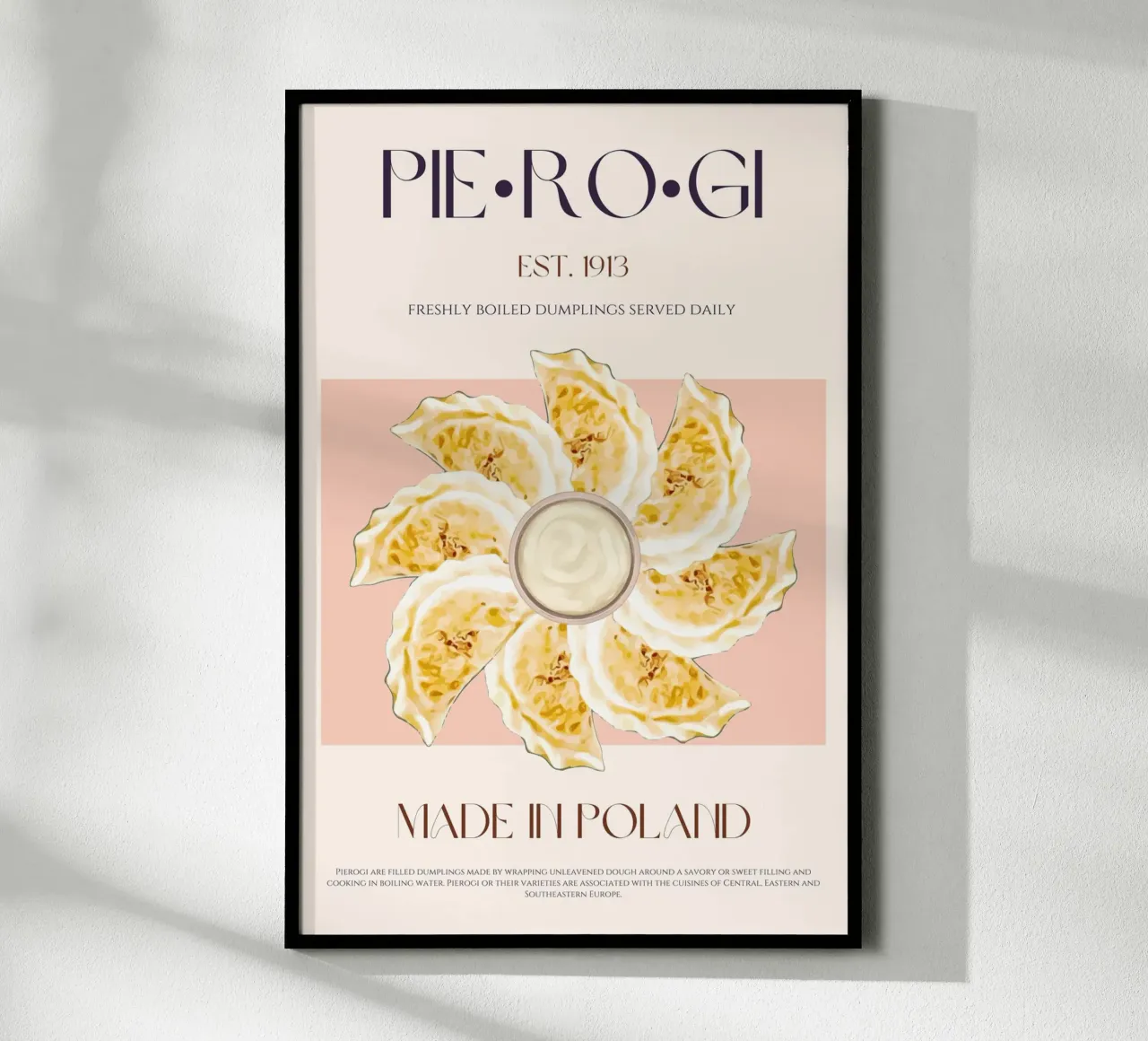 Pierogi Print poster con marco de madera de KOKRPrints