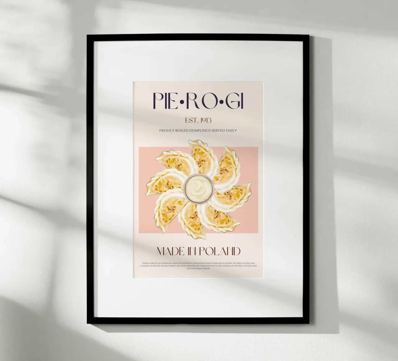 Pierogi Print poster con marco de madera de KOKRPrints