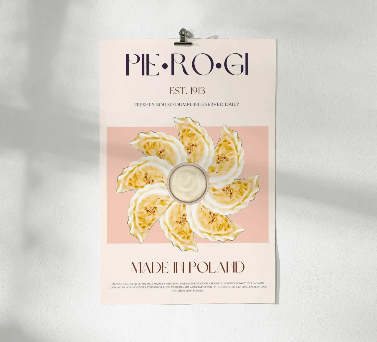 Pierogi Print poster con marco de madera de KOKRPrints