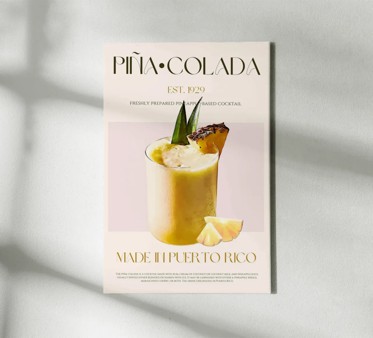 Pina Colada Cocktail Print tela con Cornice a cassetta da KOKRPrints
