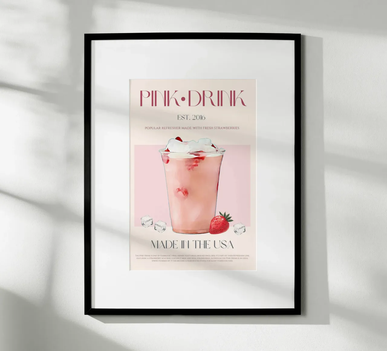 Stampa di una bevanda rosa poster con telaio in alluminio da KOKRPrints